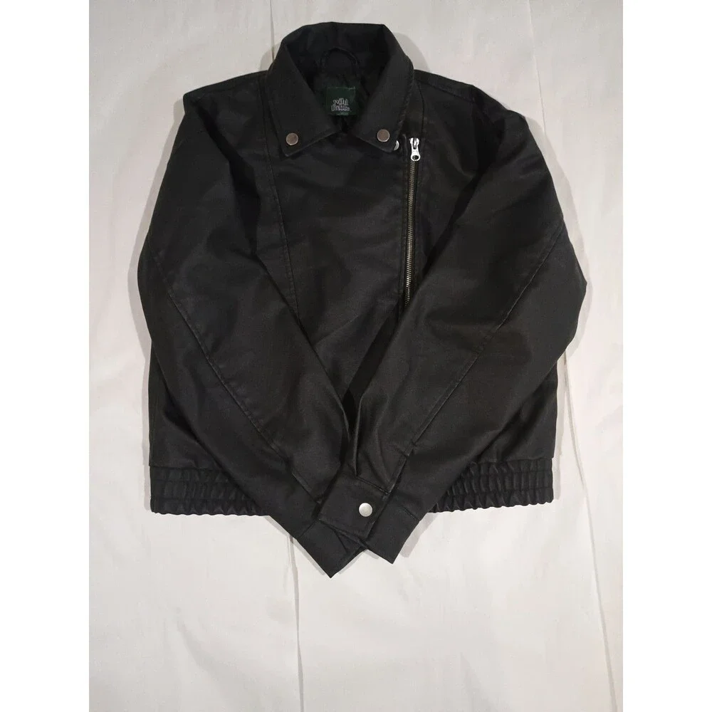 Wild Fable Black Faux Leather Moto Jacket Asymmetrical Zip XS - Picture 4 of 6